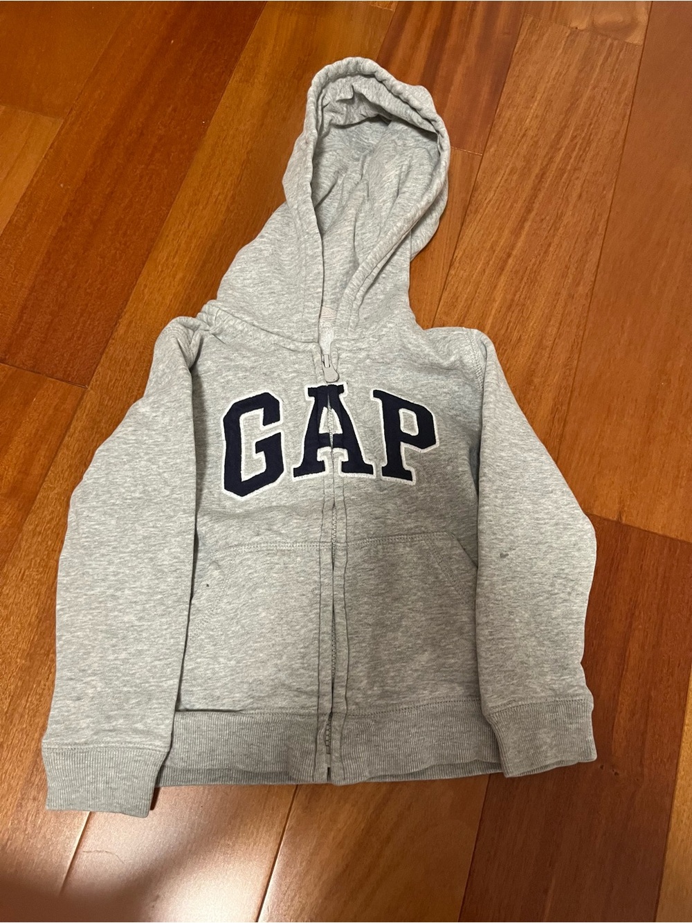 GAP Light Gray Full-Zip Hooded Sweatshirt with Navy Logo
